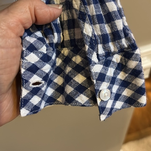 Rails Val Long Sleeve Blue White Gingham Linen Rayon Front Tie Blouse Small - Picture 5 of 9